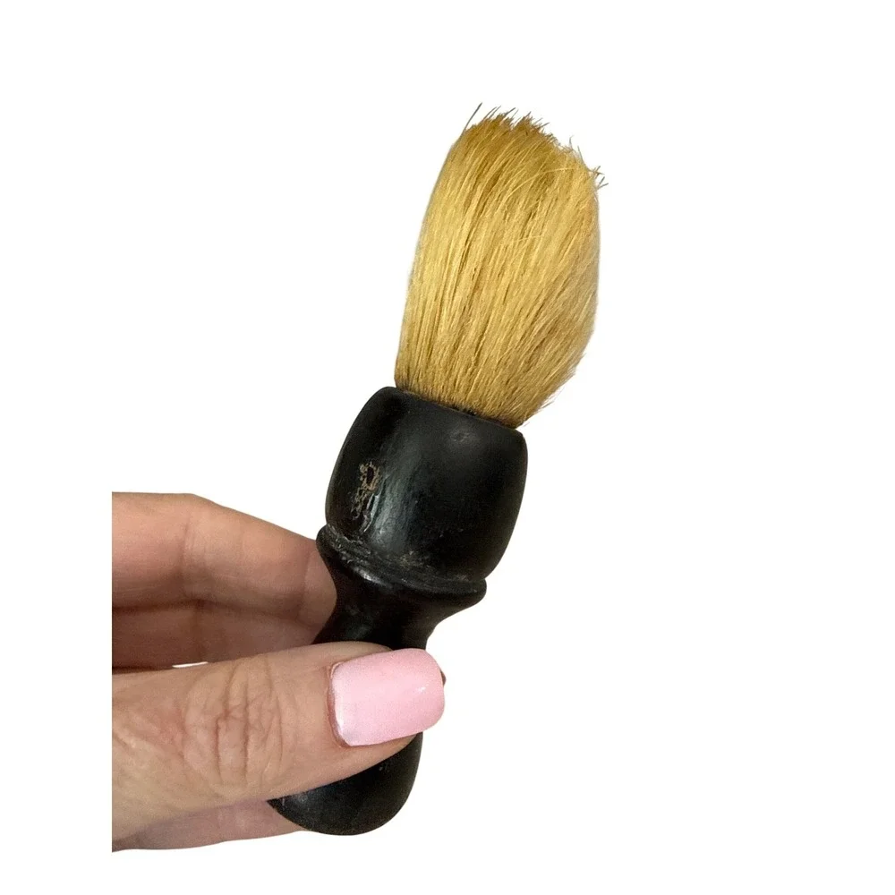 Shaving Brush Black‎ Handle Natural Bristle Barber Grooming Tool Vintage